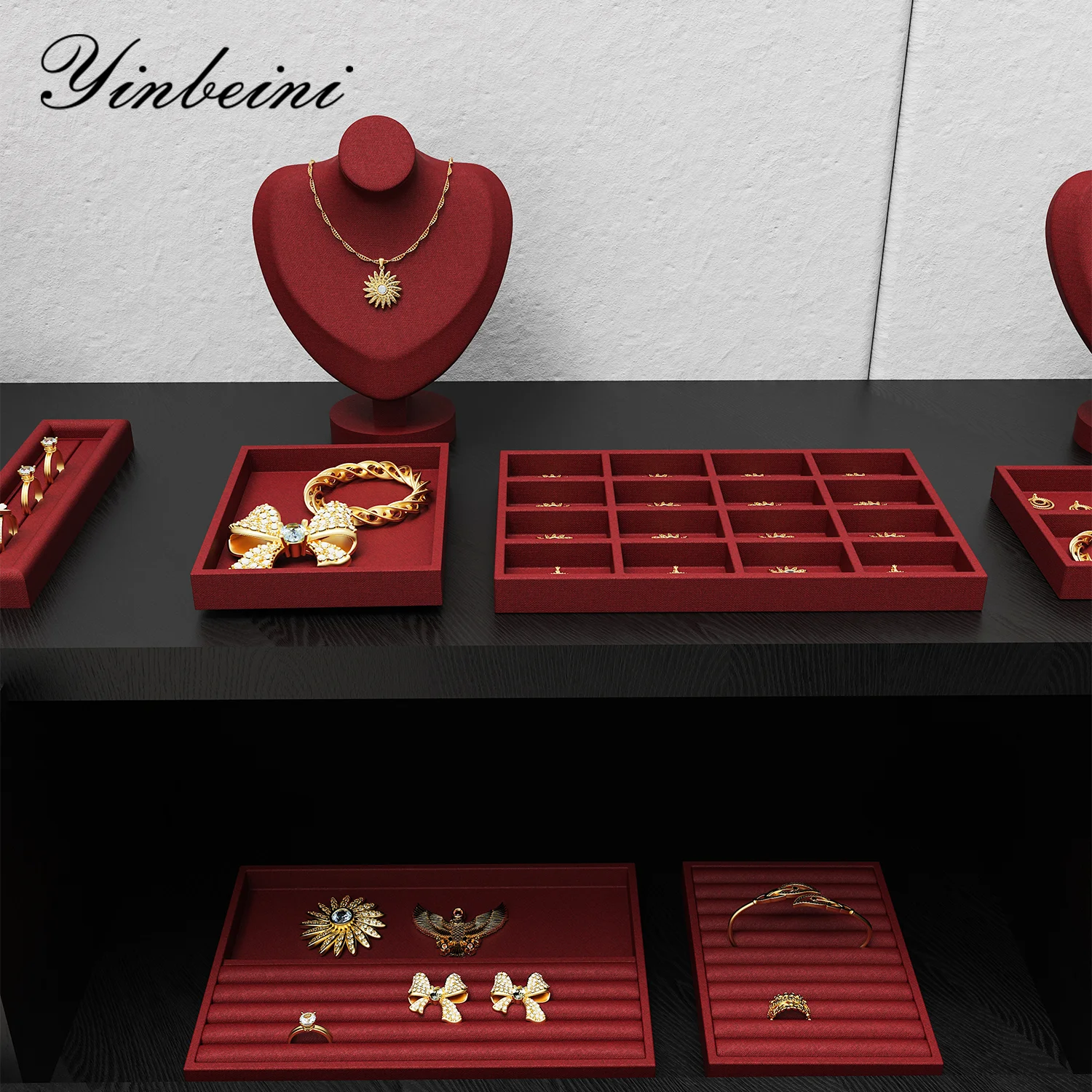 

Подставка для ювелирных украшений Yinbeini: льняной органайзер для хранения колец, ожерелий, браслетов, демонстрационная тарелка P098