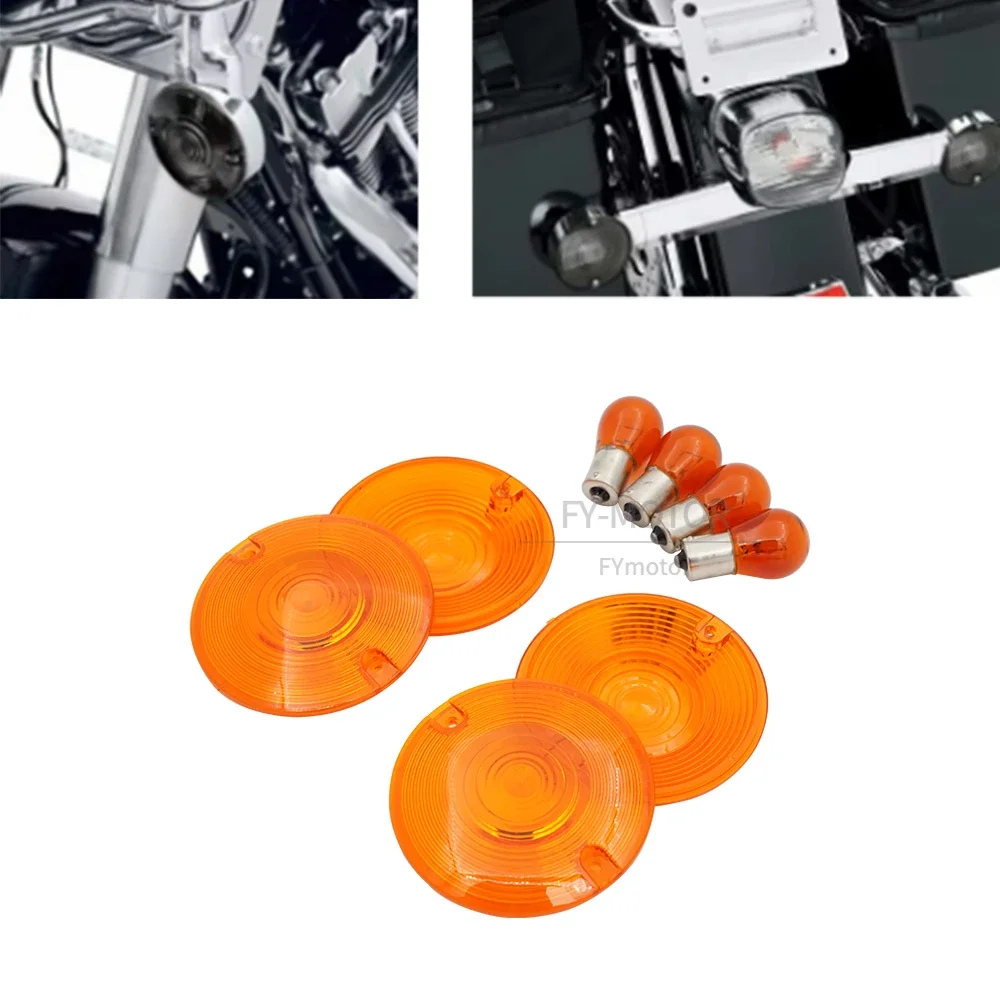 Motorcycle Front Rear Turn Signal Lens Cover W/ Bulbs Light Blinker Fit For Harley Davidson Glide 1986-2019