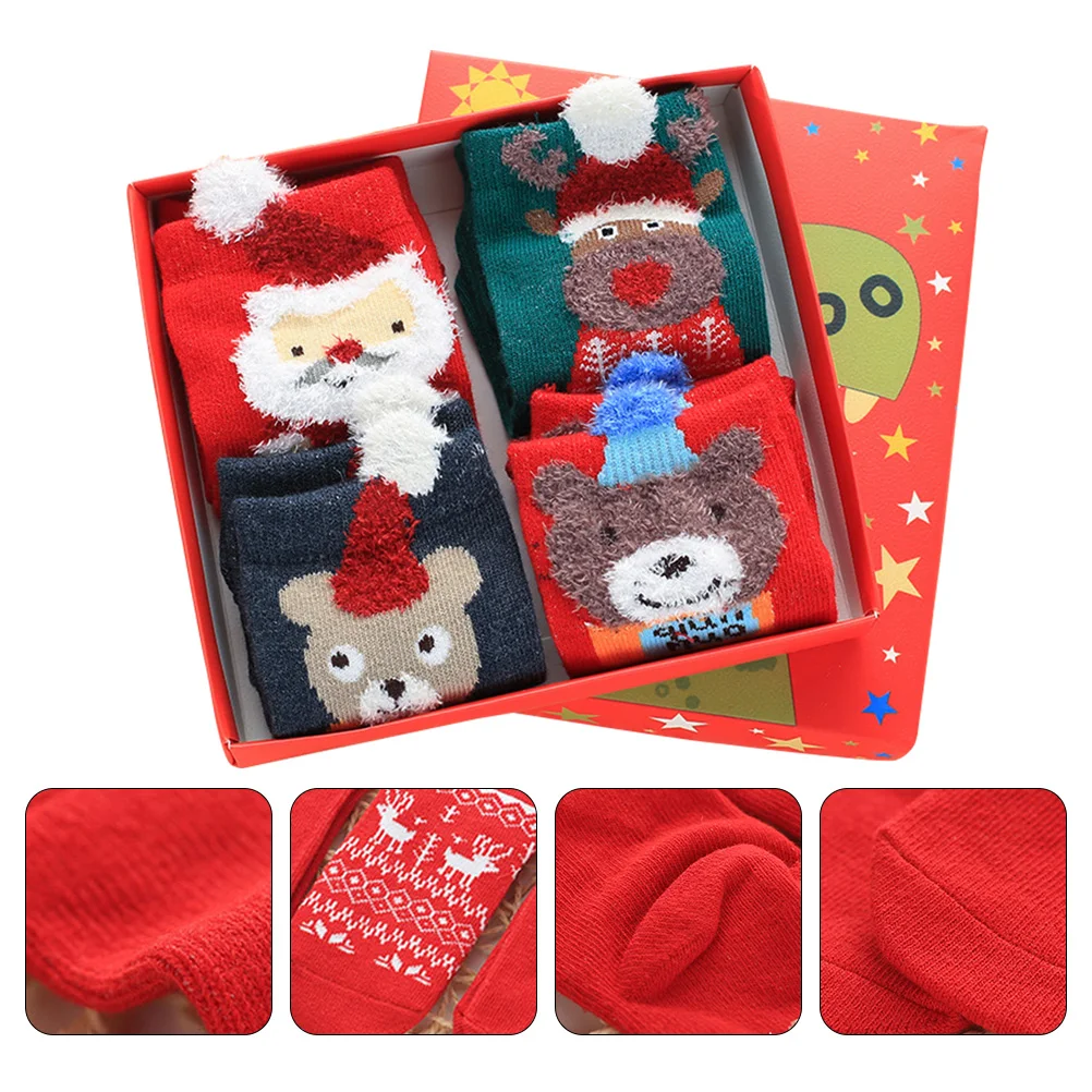 

4pcs 4 Pairs Children Christmas Socks Cartoon Cotton Warm Elastic Toddler Winter Gifts Non Slip Soft Comfortable