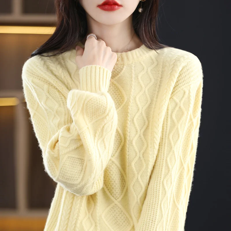 Lingge round neck solid color new top women's pullover high-end versatile autumn and winter Blouse