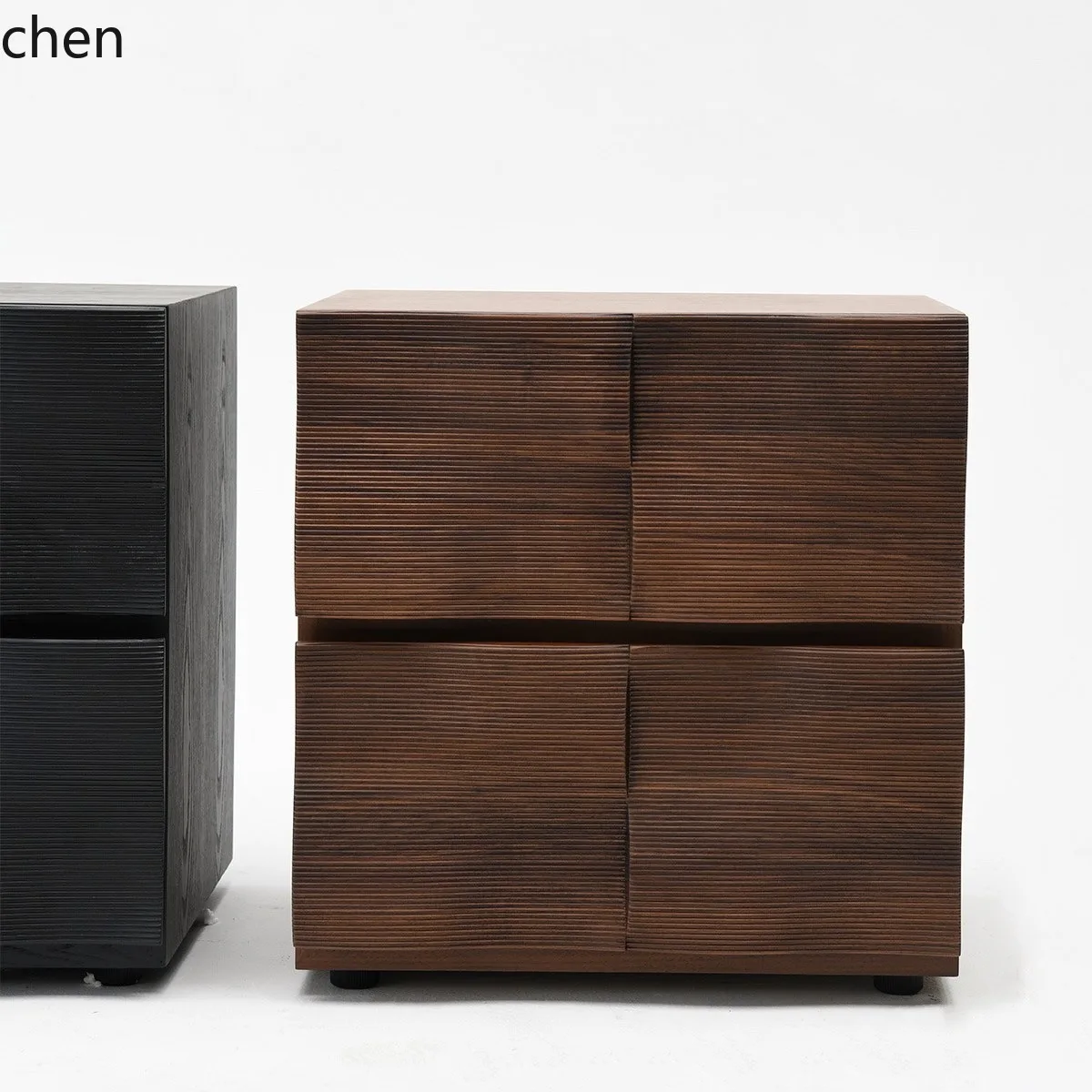 

YFY Vintage Style Bedside Table Water Ripple Solid Wood Bedroom Storage Cabinet Creative Combination Bedside Cabinet