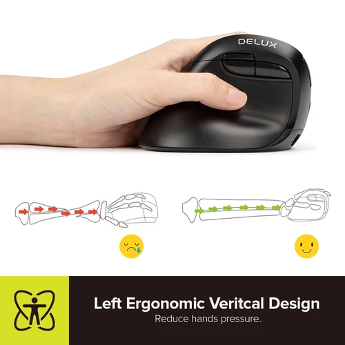 Imagen 2 del producto Delux M618ZD Ratón Vertical inalámbrico ergonómico de mano izquierda Bluetooth 2,4 GHz recargable silencioso clic ratones para oficina mano pequeña