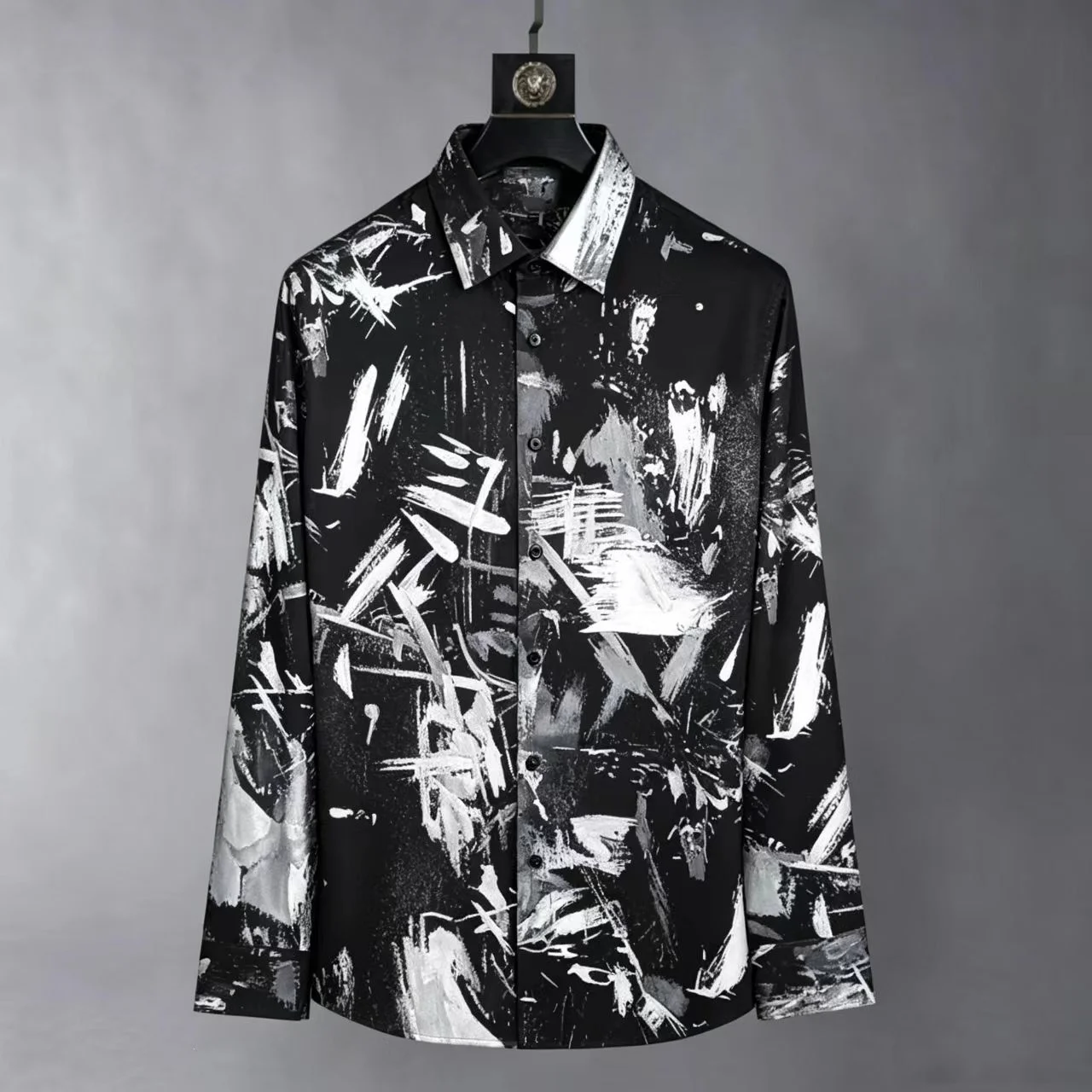 Designer Inspired Graffiti Printed men's Shirt  high-quality Long Sleeved Slim Fit Casual Shirt  Fashionable Streetwear