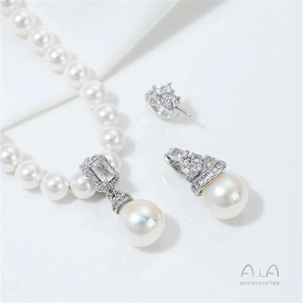 

K411 Micro-set Zircon 14K Gold-plated Hanging Sheep's Eye Bead Tray Universal Buckle Pearl Pendant Buckle Diy Necklace Accessory