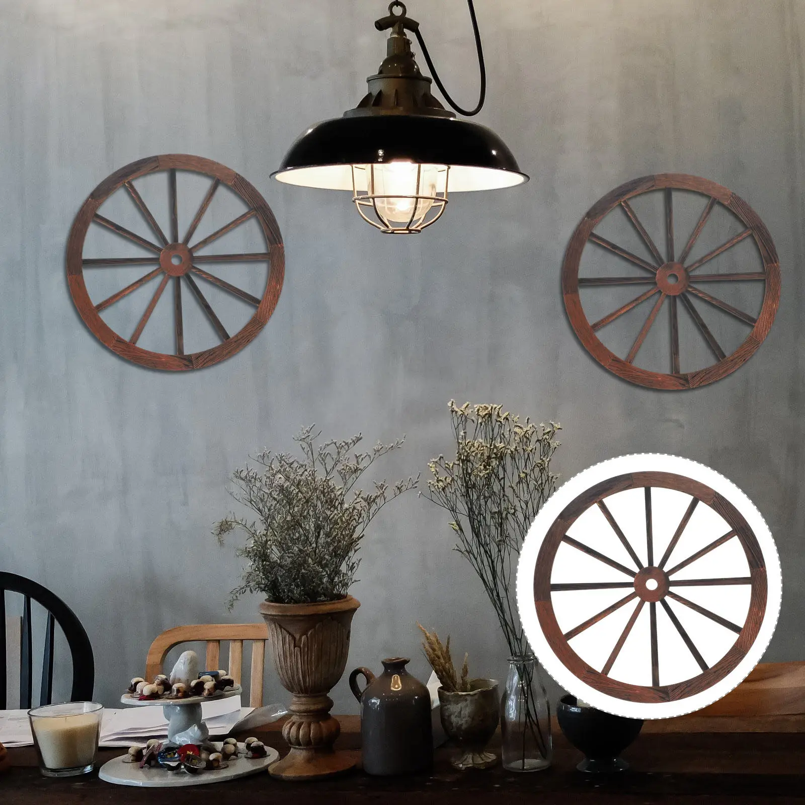 4Pcs Rustic Wooden Wagon Wheel Wall Decor Vintage Farmhouse Hanging Decoration Outdoor Western Party Prop 9.84 Inch