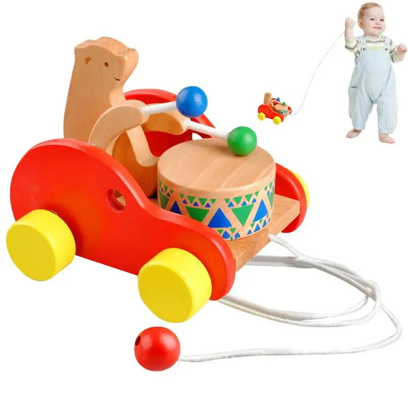 Push & Pull Toys Wooden Car In Bear Shape Push & Pull Toys Race Car Safe Rounded Edges For Indoor Outdoor Kindergarten School