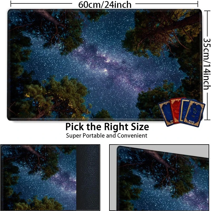 Galaxy Pine Forest Night Sky Game Mat - Embroidered Table Mat Cover with High-Definition Printing, Suitable for TCG Game Mat