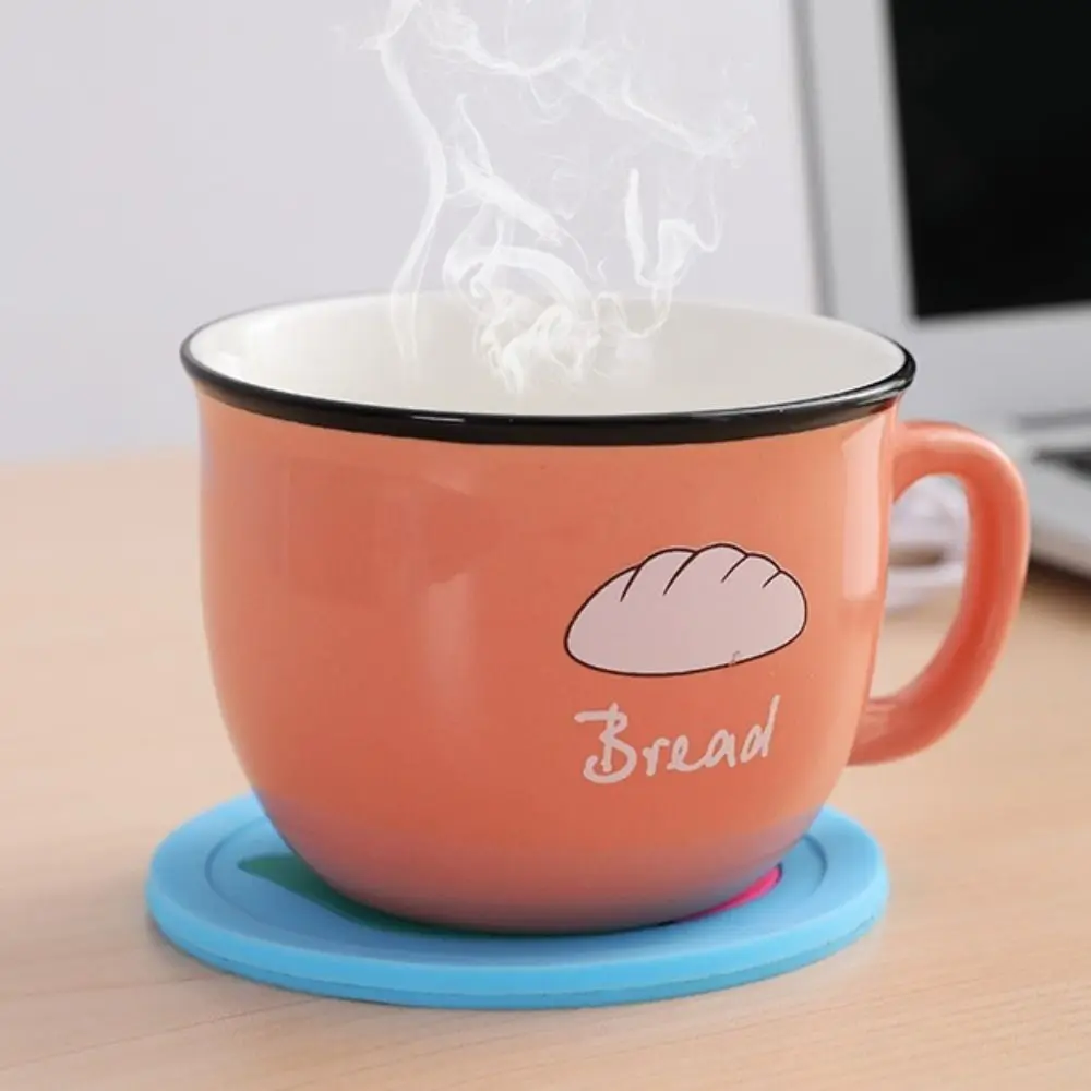 Useful Silicone USB Cup Warmer Pad Cartoon Animal Pattern Round Heating Cup Mat with USB Charging Cable Coaster Coffee