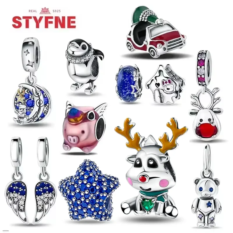 Magical Christmas Reindeer Dangle Charm Bead Fit Original Silver 925 Bracelet Pendant Beads for Women Fine Jewelry Gift Making