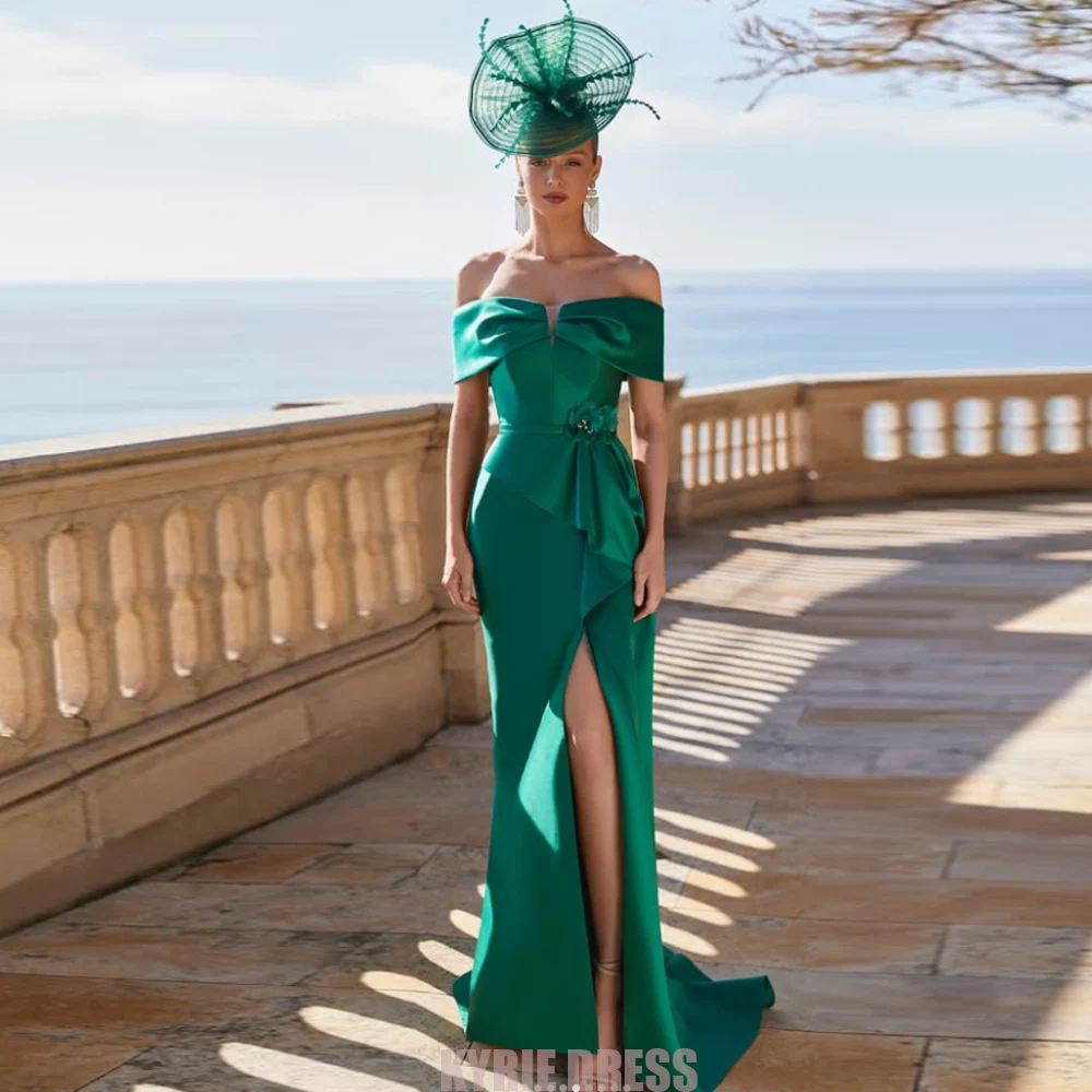 Elegant Mother of The Bride Dresses Customzied Off the Shoulder V Neck Pleated Split Women's Wedding Guest GownS Evening Dresses