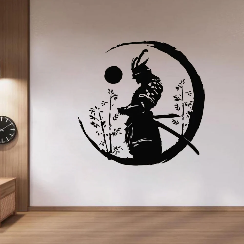 Samurai Vinyl Wall Decal Japanese Theme Warrior Asian Enso Circle Oriental Ronin Wall Sticker Home Room Stickers Mural S502