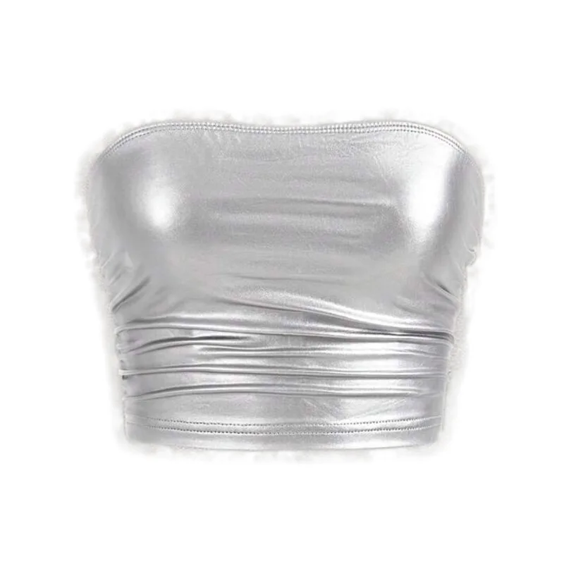 Sexy Spicy Girl Close-Fitting Tube Top Vest Shiny Leather Vest Women's Fashion Summer  Color Pure Sexy Style No Brand