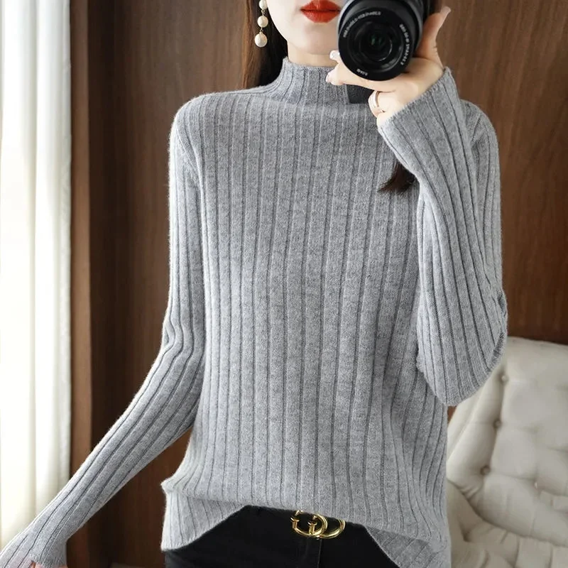 

2023 Women Tops Knitting Sweater Pullovers Turtleneck Knitted Sweater Chic Women Clothes Female Candy Bottom Blouse Tops Shirt
