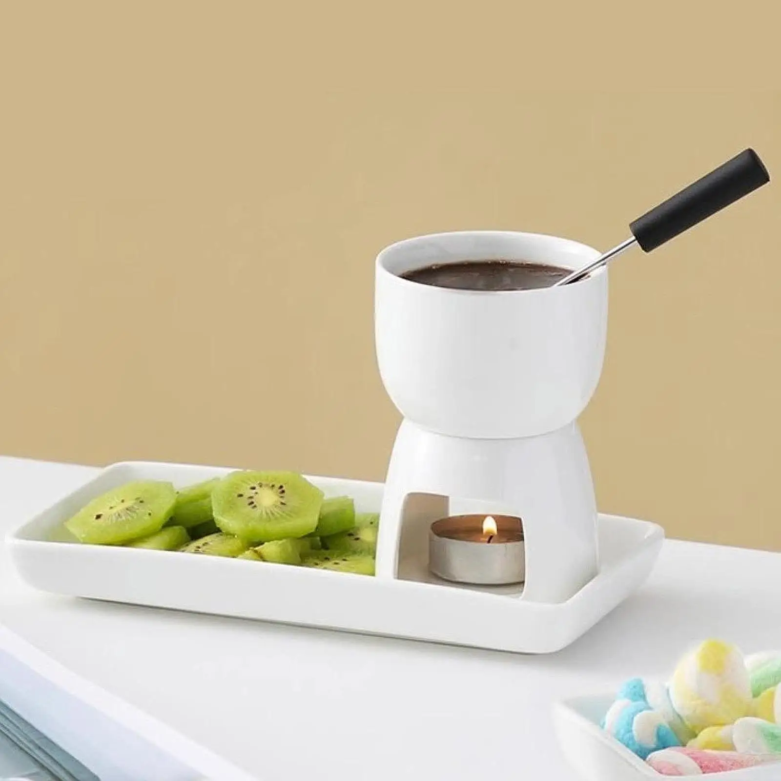 4x Chocolate Fondue Pot Set Tea Light Porcelain Melting Pot Dessert Home Birthday Chocolate Melter Pot Melt Hot Pot Bowl Set