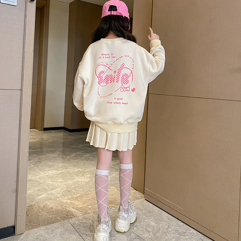2026 Children Japanese 2 Pieces JK Girl Clothes Set With Bow Print Sweatshirt And Pleated Skirt Clothing Set Kids School Uniform