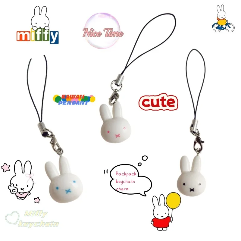 Cute Miffy Rabbit Mobile Phone Rope Keychain Anime Kawaii Creative Personality Portable Bag Pendant High Beauty Key Accessories