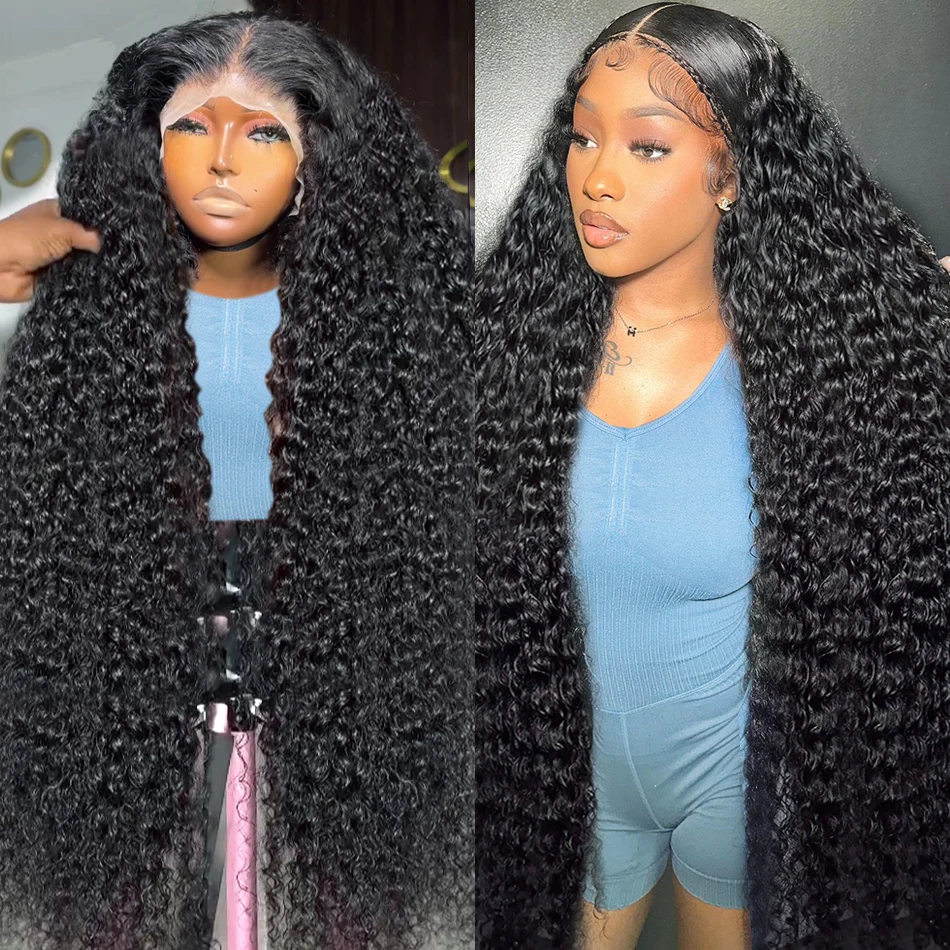 Rosabeauty 250 Density Deep Wave 13x4 Lace Front Human Hair Wig 5X5 Preplucked Glueless Closure Curly Wig 40 Inches