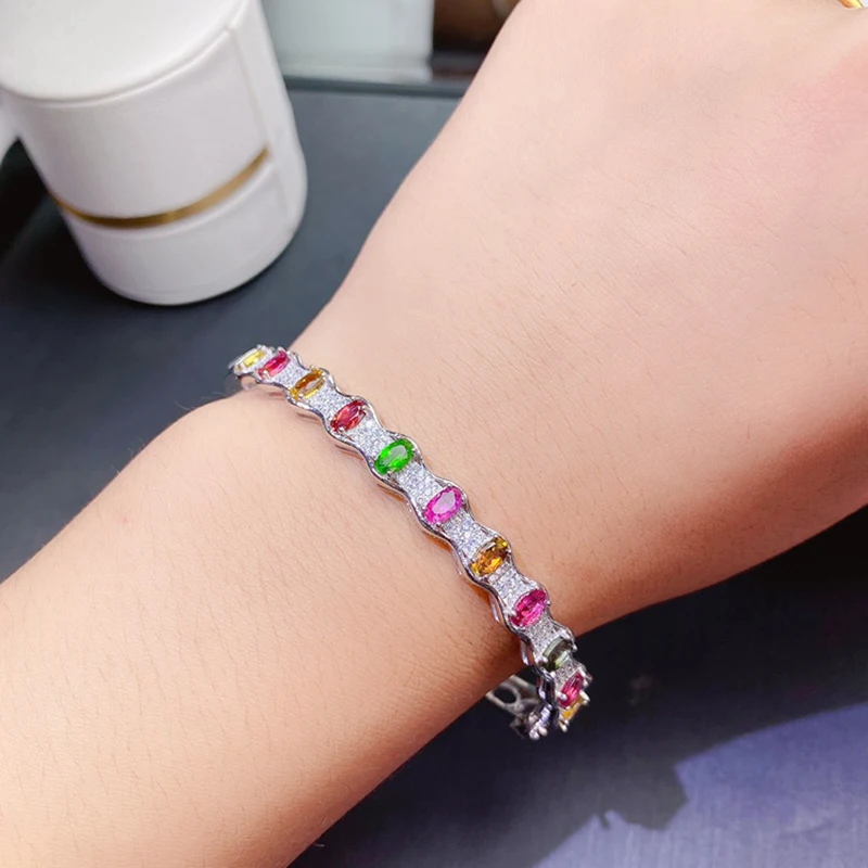 

Natural Tourmaline Charm Bracelet for women silver 925 jewelry luxury gem stones 18k gold plated free shiping items