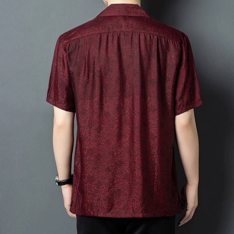 Cuban Collar Luxurious Shirts For Men Short Sleeved Cool Feeling Summer Quality Silk 65%&Viscose 35% Chinese Style Chemise Homme