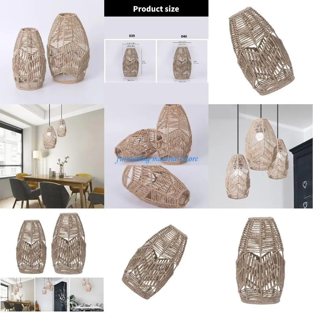 

Y5GD Ceiling Pendant Lamp Shade Covers Imitation Rattan Weave Rope Lampshade Hanging Light Fixture Shade for Pendant Light