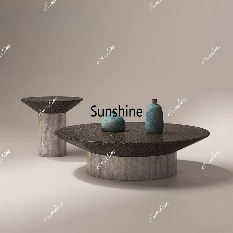 

Italian light luxury natural marble coffee table modern simple living room household round combination
