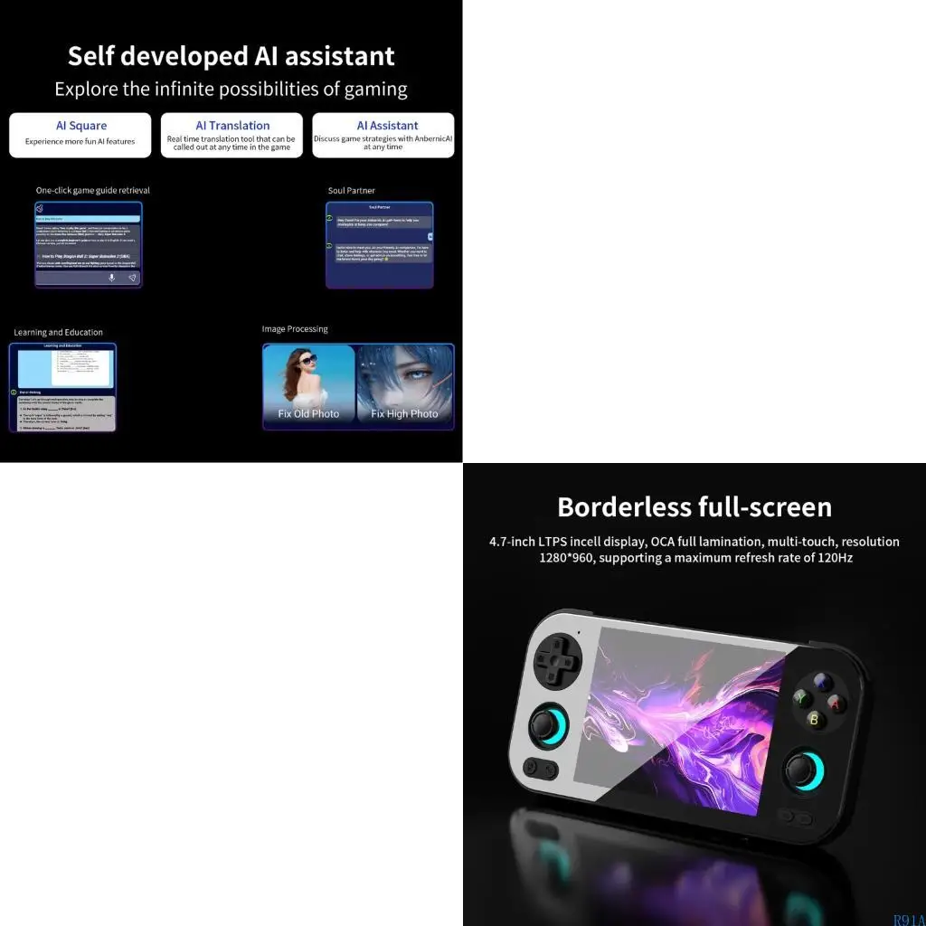 R91A Classical Portable Game Consoles 120Hz Refreshing Rate 4.7in Screen Visuals Extended 5000mah Battery