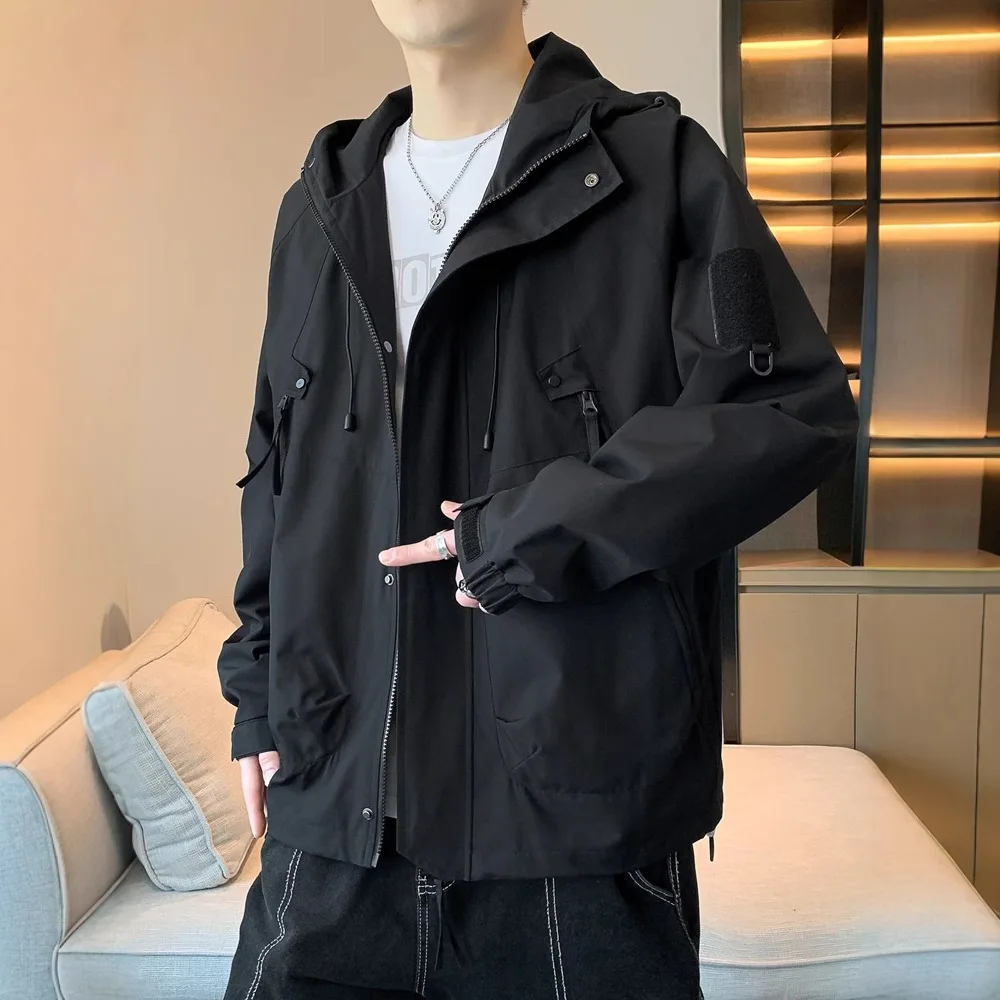 Men's Jacket Casual Spring and Autumn Shock Suit Hooded Work Clothes