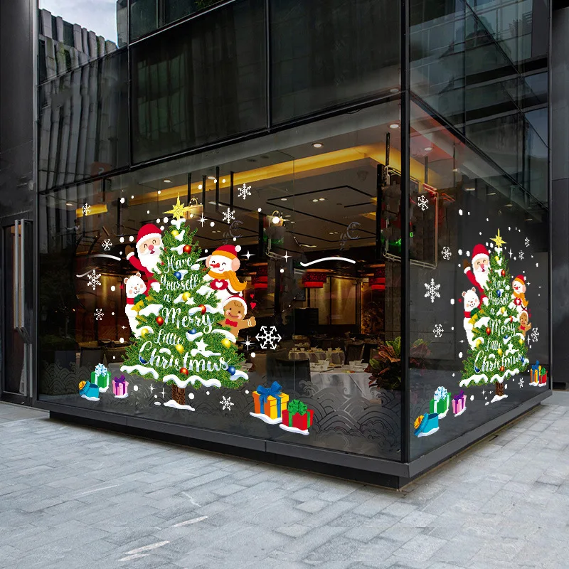 

Christmas Decorations Stickers Gold Two-Sided Christmas Tree New Year's Day Shopping Mall Glass Display Window Scene Layout DIY