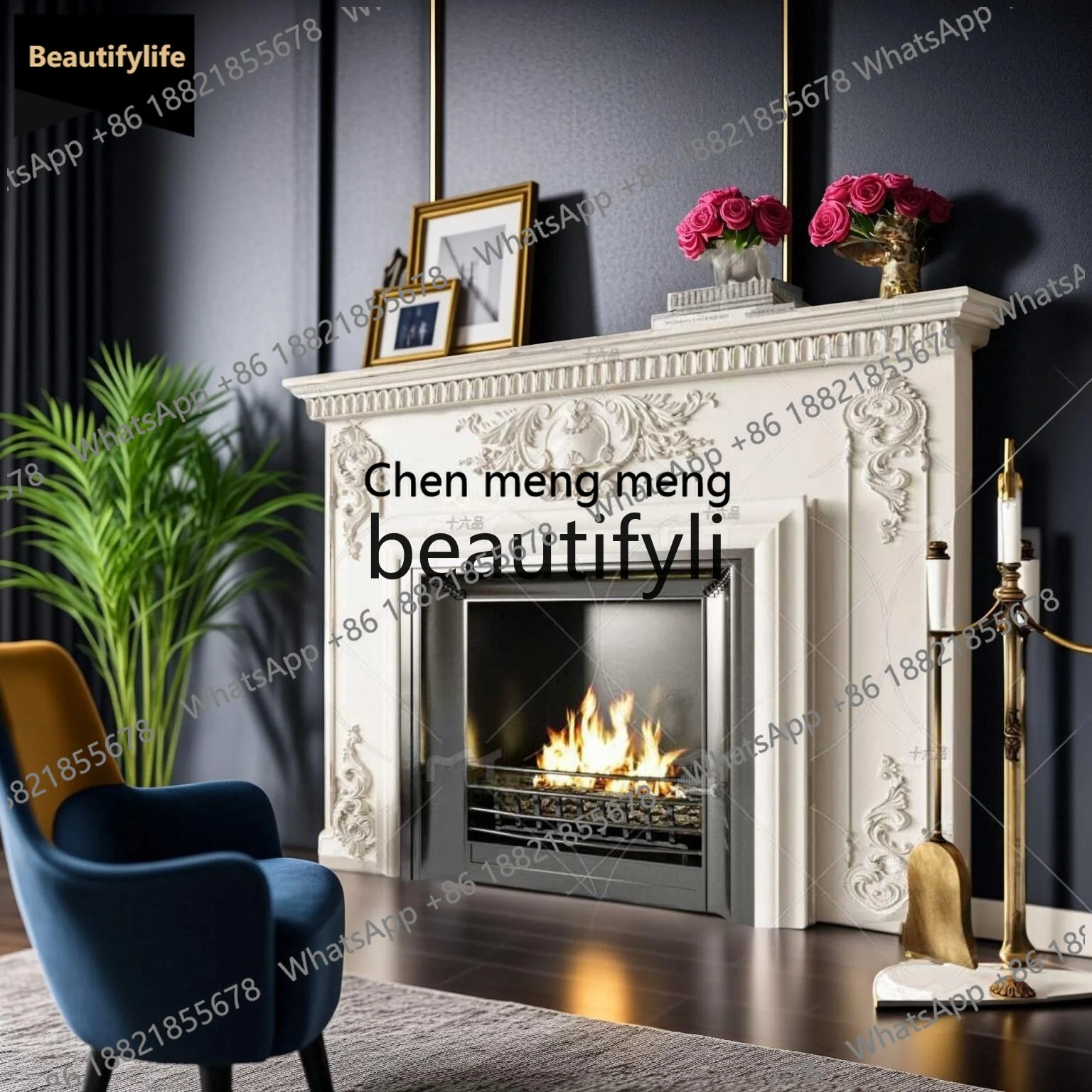 Z183 European Style Fireplace Mantel American Retro Luxury Background Wall French Elegance Modern Entrance Storage Fireplace Man