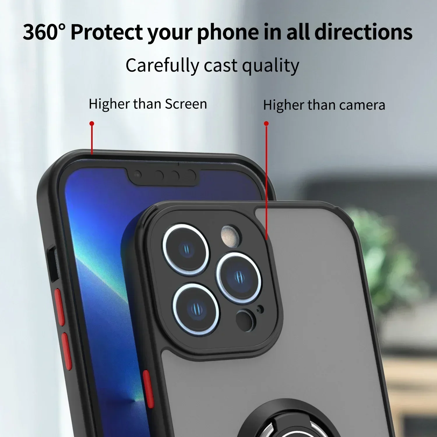 Magnetic Matte Phone Case for iPhone 15 14 13 12 mini 11 Pro Max X XSMax XR 8 7 6 Plus Shockproof Ring Holder Cover image 3