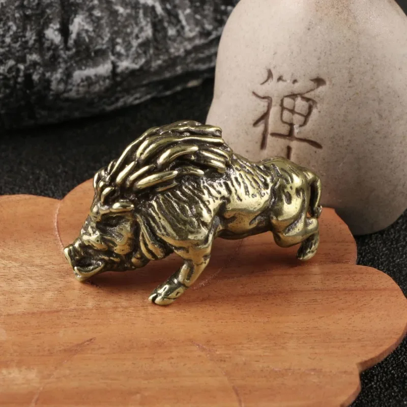 Brass Wild Boar Pig Swine Vintage Simulated Animal Statue Metal Figure Props Home Office Desk Decor Ornament Toy Tea Pet Gift