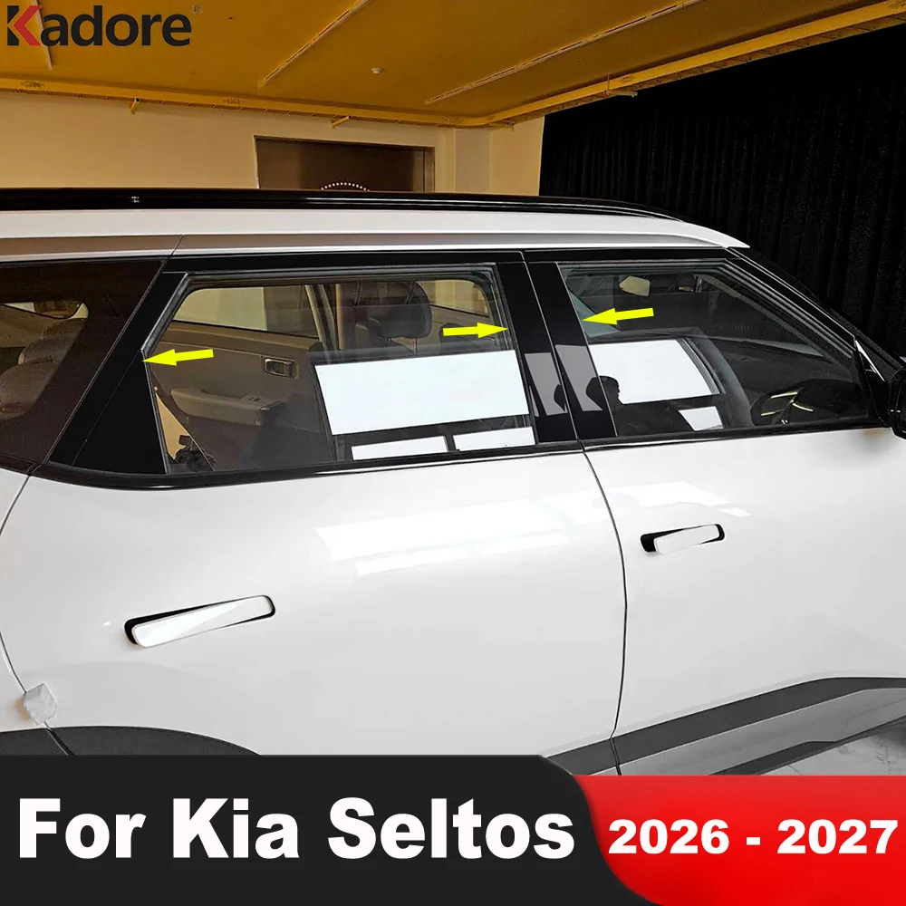 For Kia Seltos 2026 2027 ABS Black Car Window Center Pillar Cover Trim Middle B C Pillars Post Strip Accessories