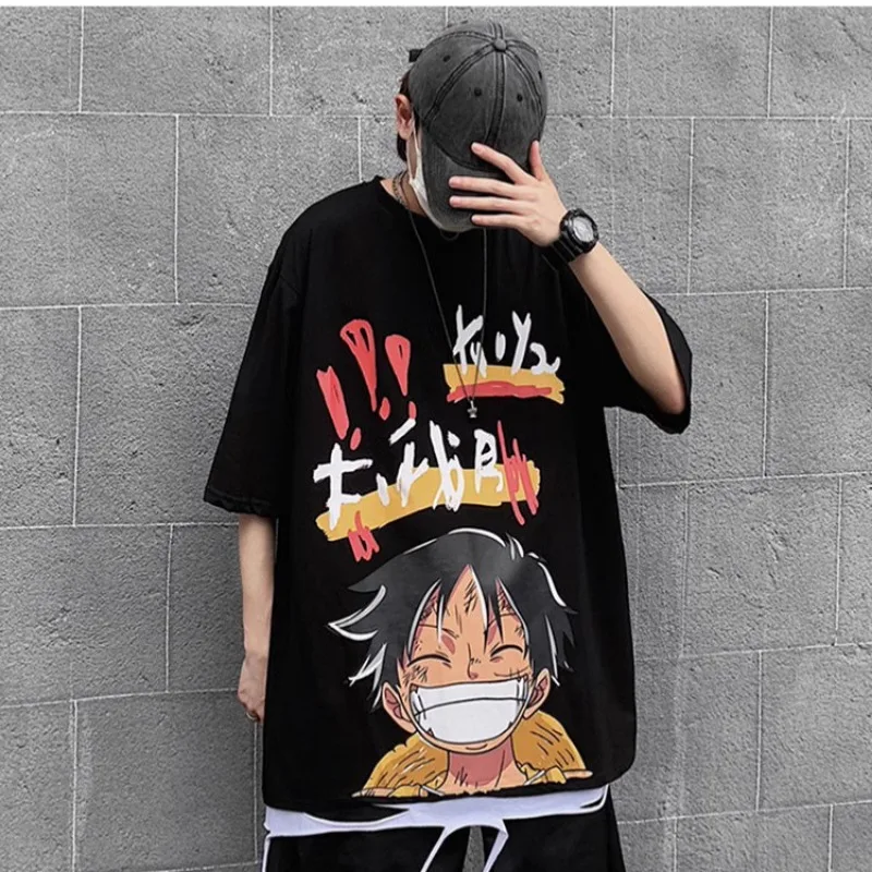 Cartoon Anime One Piece Luffy Clothes Absorb Sweat Breathable T-Shirt Short Sleeve Clothes Summer Young Primary And Secondary