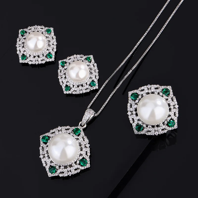 

S925 Silver Plated 18K Gold Plated PT950 Platinum Mother-of-fritary Pearls Korean Version Emerald White Beads Set