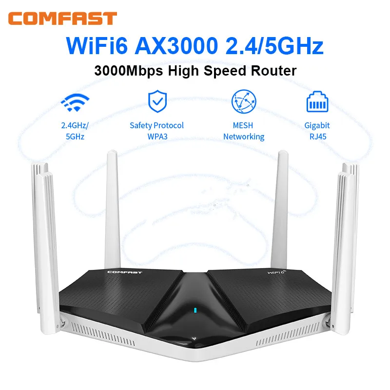 

WIFI6 Router AX3000 Gigabit IPV6 WPA3 router 2.4GHz/ 5G Repeater External Signal Amplifier Antenna Range Home Mesh router