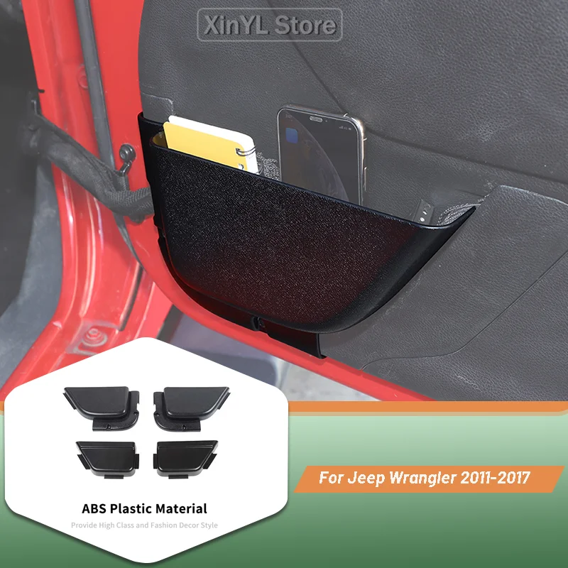 

4x Front Rear Door Mesh Pockets Storage Box Organizer Tray for Jeep Wrangler JK 2011-2017 Stowing Tidying Interior Accessories