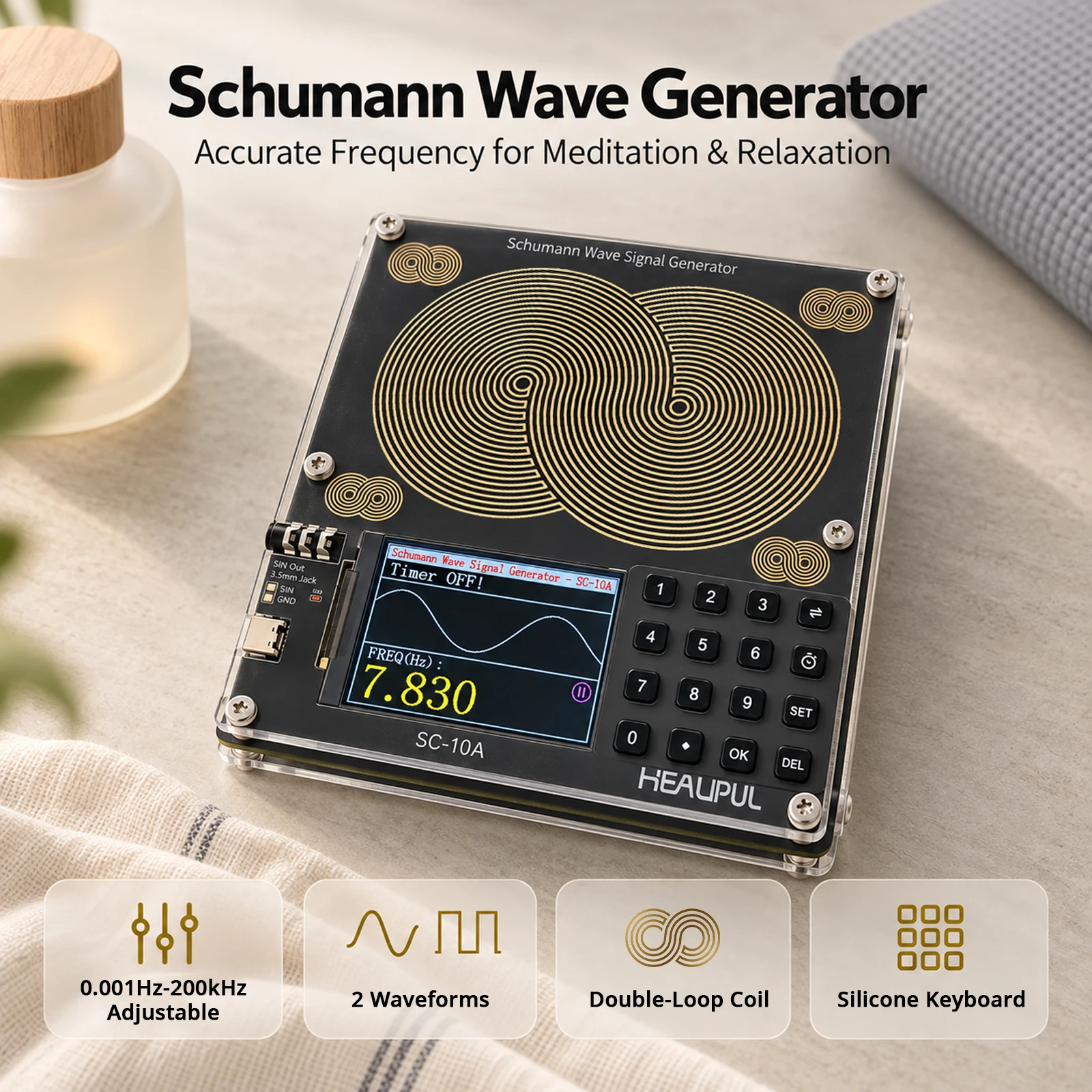 Schumann Resonance Generator with Large Antenna, 0.01Hz-200kHz Adjustable Frequency Generator Built-in Timer