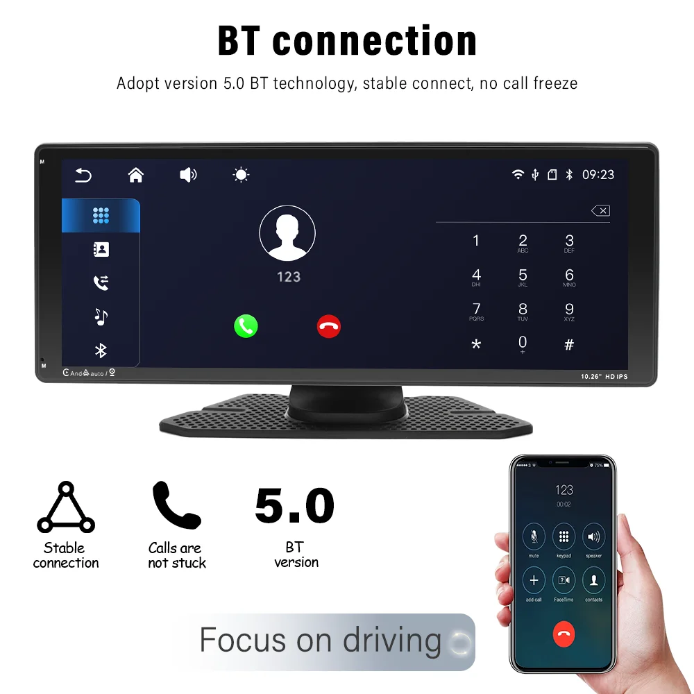 10.26inch IPS Touch Screen Car Monitor Carplay Android Auto WIFI Dashboard Dash Cam Airplay Autolink Bluetooth EQ Smart Player