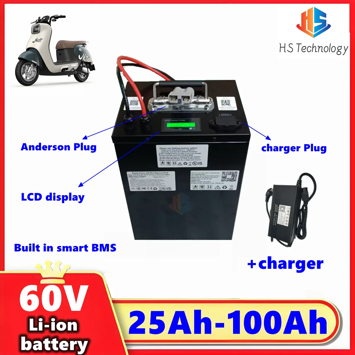 

60V 100Ah-30Ah Li-ion Battery Pack for 1000W 2000W 3000W 5000W 6000W Go cart scooter Electric tricycle motorcycle+charger