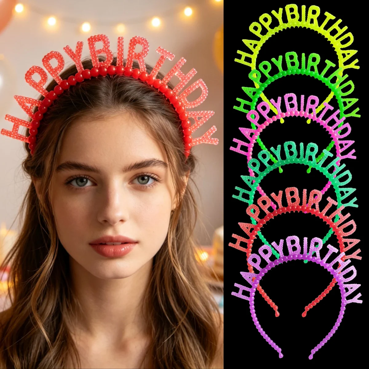 6/12pcs Girls Glow-in-the-dark Headbands Plastic HAPPY BIRTHDAY Hairbands Girls Women Party Headbands Hair Accessories
