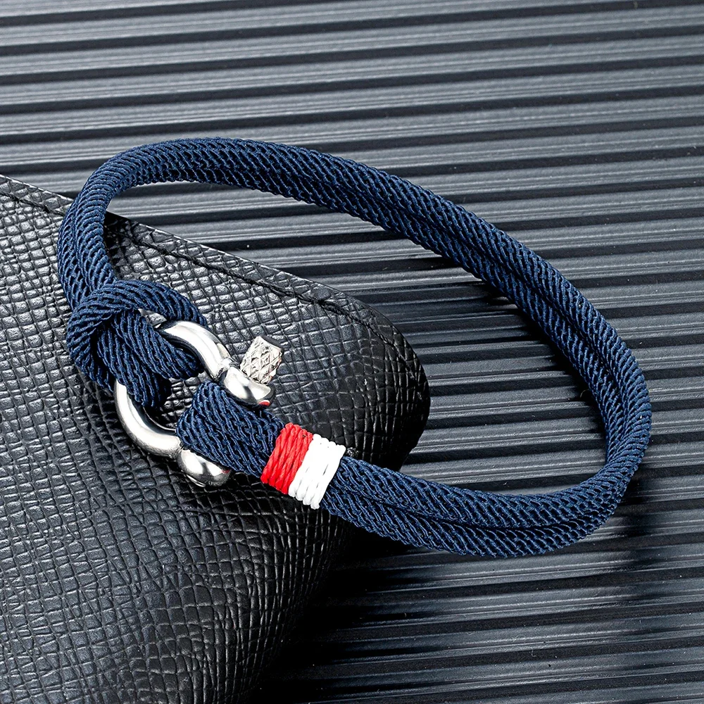 

Navy Blue Braided Rope Bracelet Stainless Steel Mini Horseshoe Shackle with Screws Bracelets for Men Women Couple Jewelry