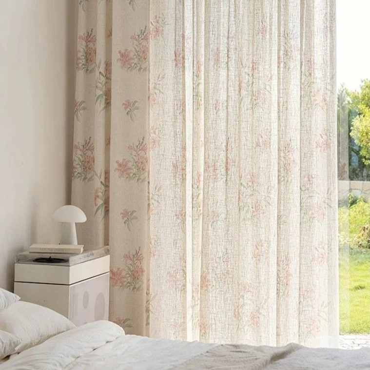 Chinese Classical Country Linen Sheer Curtains Floral Sheer Curtain for Living Room Bedroom High Luxury Home Decorative Drapes