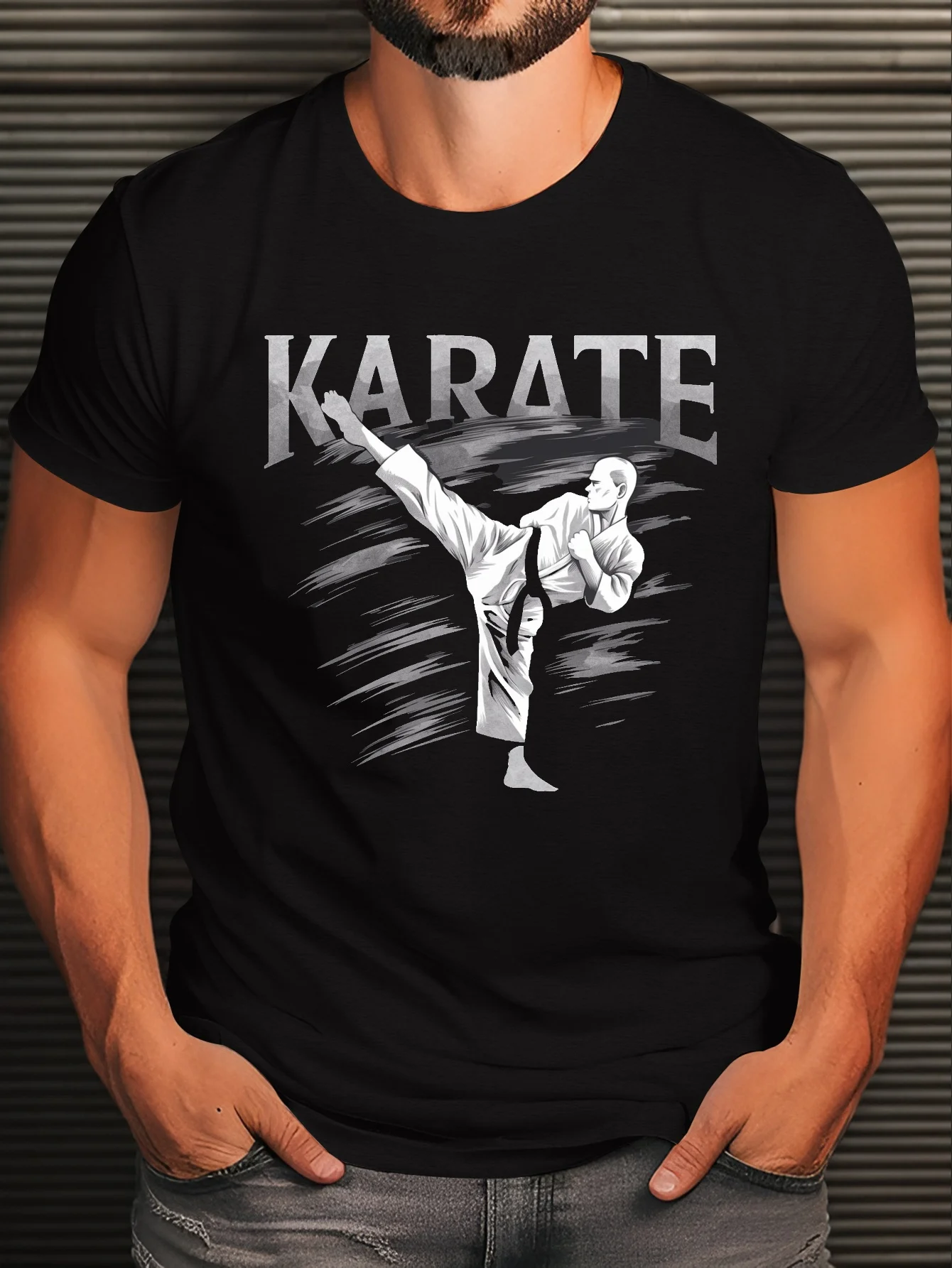 

Retro Karate kicking Graphic T-Shirt 100% Cotton O-Neck Short Sleeve Summer Casual Mens T-shirt Streetwear