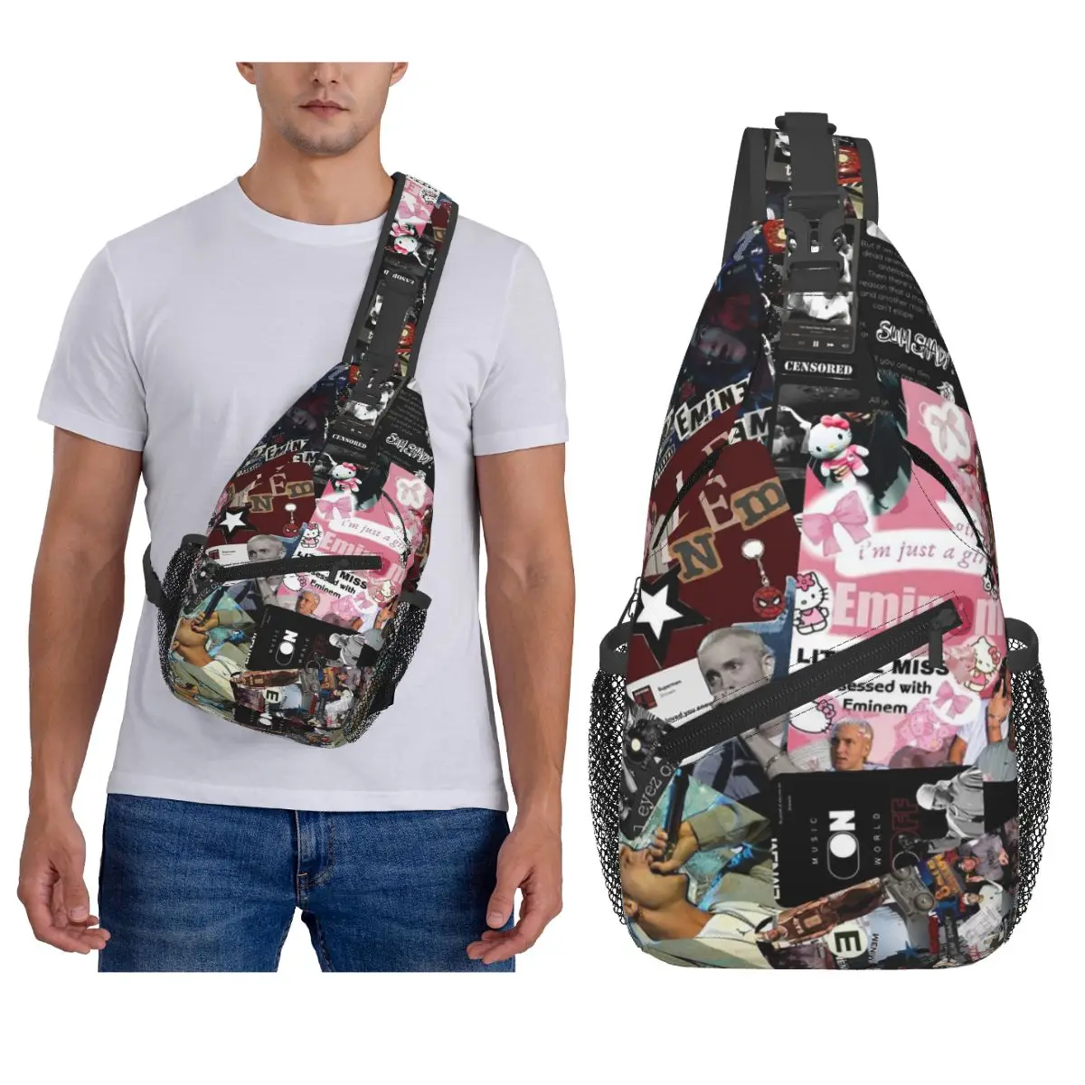

Rapper Rap God Eminem Chest Bag Men Sling Crossbody Backpack Chest Bag Traveling Hiking Daypack Shoulder Bag