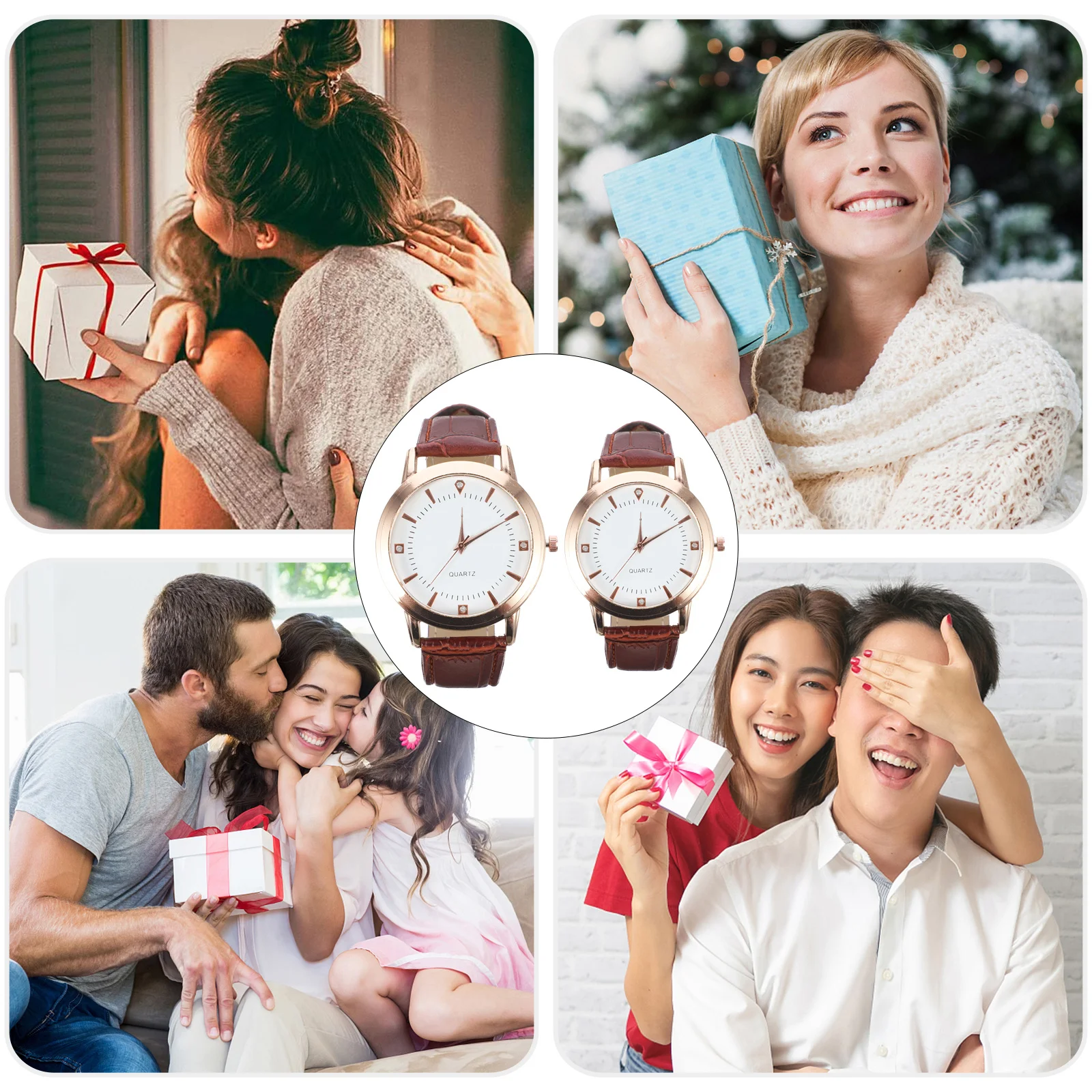 2PCS زوجين بو حزام الأزياء كوارتز ساعة حزام ساعة عيد الحب هدية الفرقة ساعة اليد له لها #2