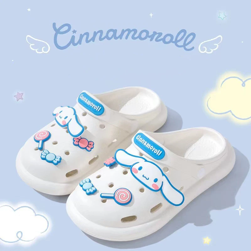 Cinnamoroll Hole Shoes Sanrio Hello Kitty Kuromi Indoor Thick-Bottomed Shit Feeling Eva Baotou Shoes Durable Summer Slippers New