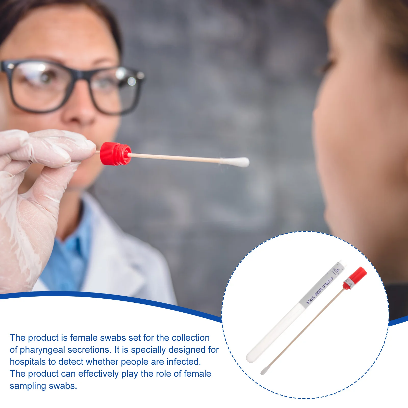 100 قطعة مسحات كشف المتاح عينة جمع العصي استخدام واحد مسحات الحلق للنساء مستشفيات عيادات مختبرات