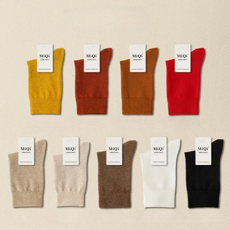 

9 pairs of new women's spring autumn pure cotton mid tube socks anti odor antibacterial simple comfortable casual cotton socks