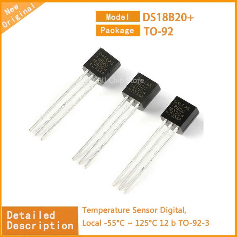 10Pcs/Lot  New Original  DS18B20+ DS18B20 Temperature Sensor Digital, Local -55°C ~ 125°C 12 b TO-92-3