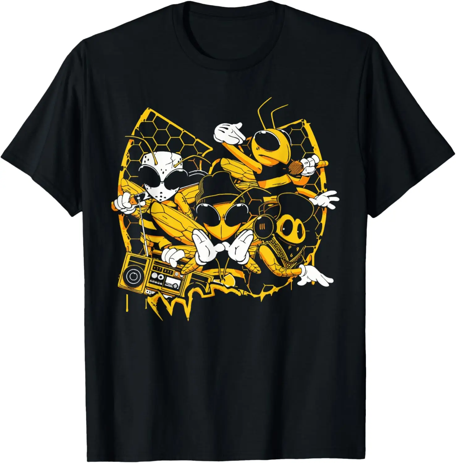 Bees Hip Hop Old School Rap Lover Funny Gift T-Shirt Print Original Design Gifts T Shirts Mens Clothing Camisas Streetwear